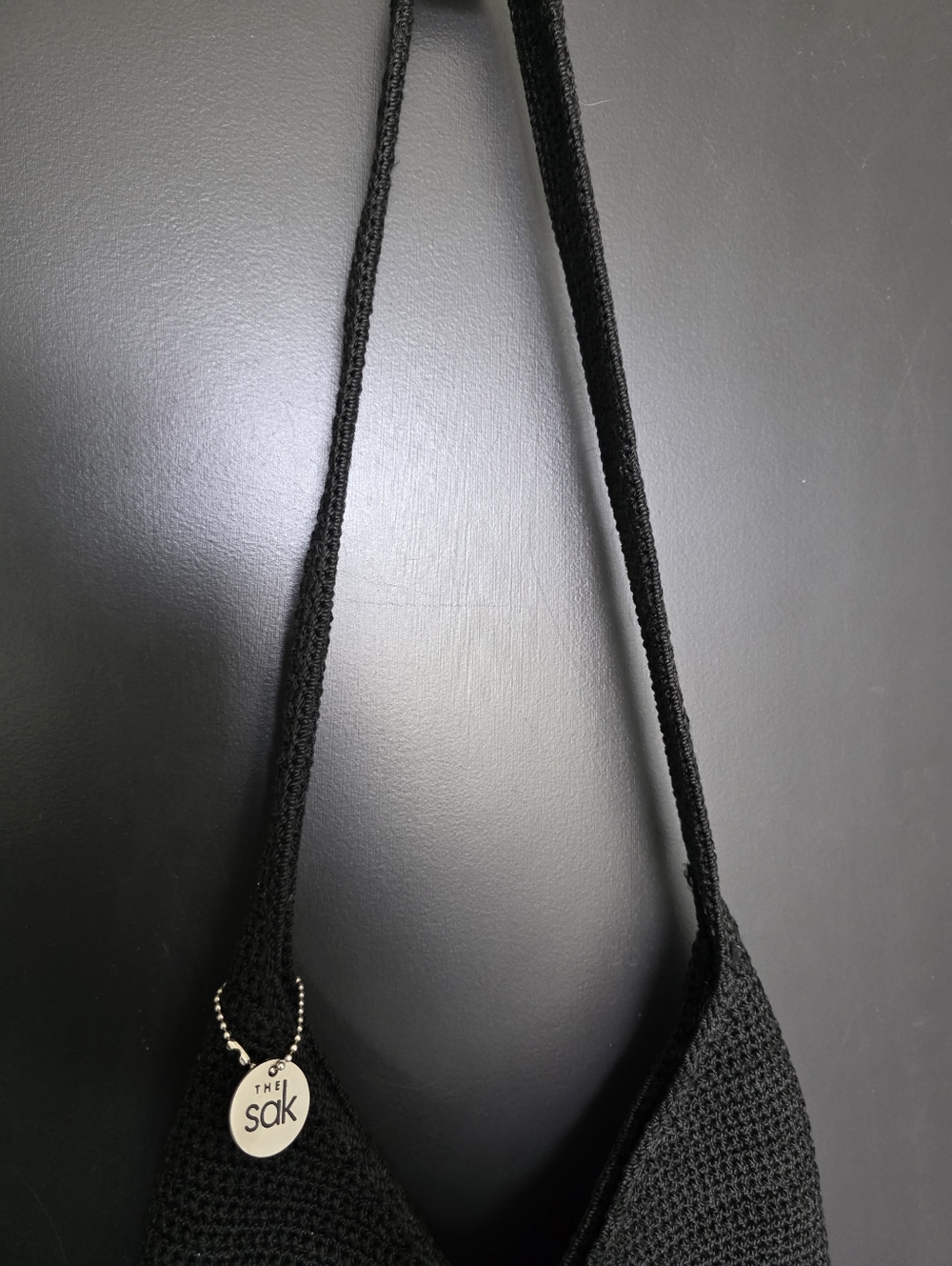 The Sak Black Crochet Knit Shoulder Bag Hobo Boho Slouchy Handbag Casual Tote - Picture 5 of 8